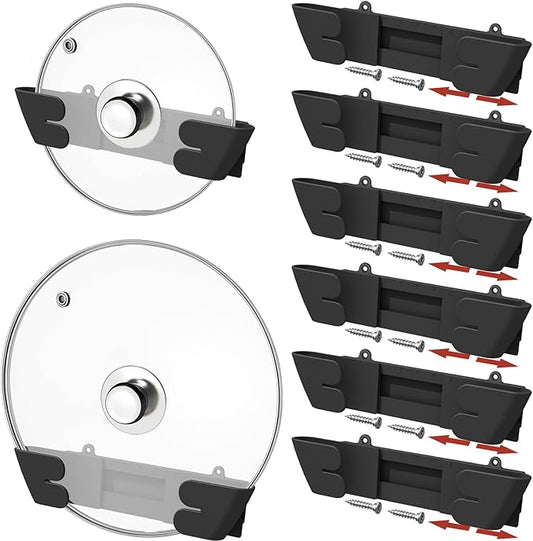 Adjustable Universal Pot Lid Holder Organizer - Upgraded Patented Pan Lids Organizers Inside Cabinet Door Wall Mount Pots Top Rack for Kitchen Cupboard Fit 6" to 13" (8Pack-Black) by Unknown