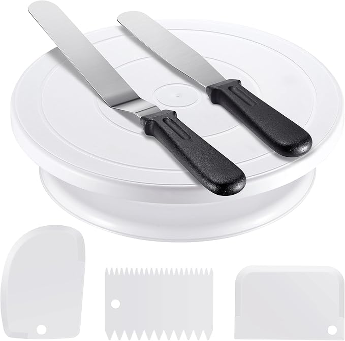 Kootek Cake Decorating Kit Baking Supplies Set Cake Turntable with 2 Frosting Straight Angled Spatula 3 Icing Smoother Scrapers Baking Accessories Tools for Beginners and Pros, Mother's Day, White by Kootek