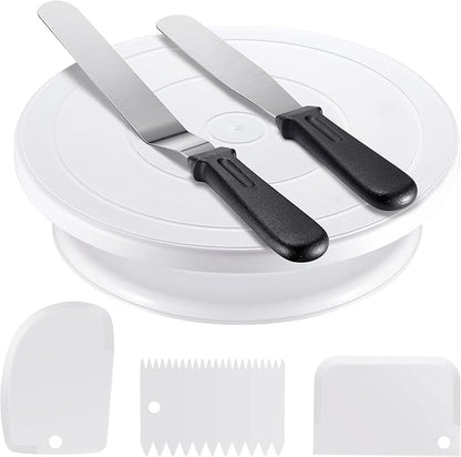 Kootek Cake Decorating Kit Baking Supplies Set Cake Turntable with 2 Frosting Straight Angled Spatula 3 Icing Smoother Scrapers Baking Accessories Tools for Beginners and Pros, Mother's Day, White by Kootek