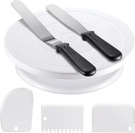 Kootek Cake Decorating Kit Baking Supplies Set Cake Turntable with 2 Frosting Straight Angled Spatula 3 Icing Smoother Scrapers Baking Accessories Tools for Beginners and Pros, Mother's Day, White by Kootek
