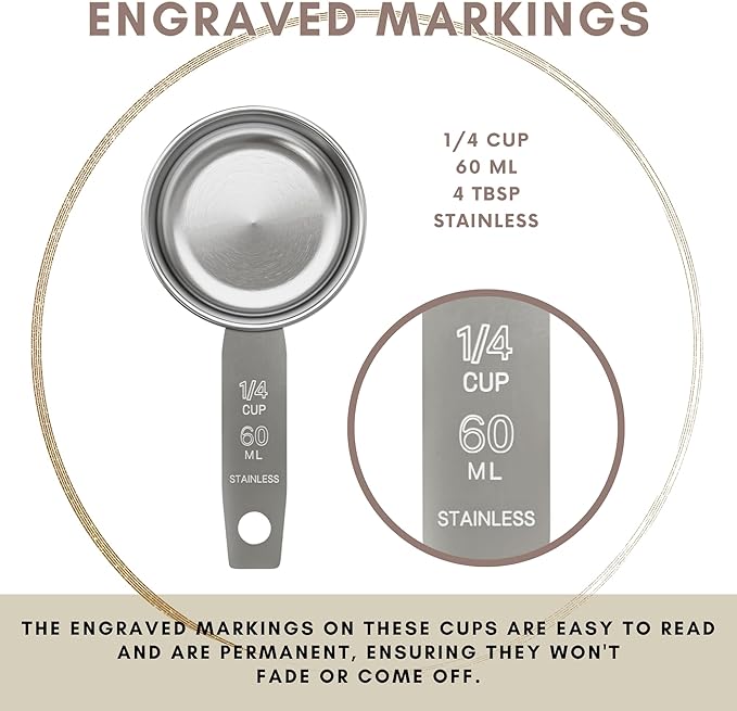 1/4 Cup Stainless Steel Measuring Cup | Sturdy Metal 60 ml | 60 cc | 2 oz | Single Cup for Wet and Dry Ingredients | Great for use as 1/4 Cup Dog Food Scoop - 4 PK - Image 5