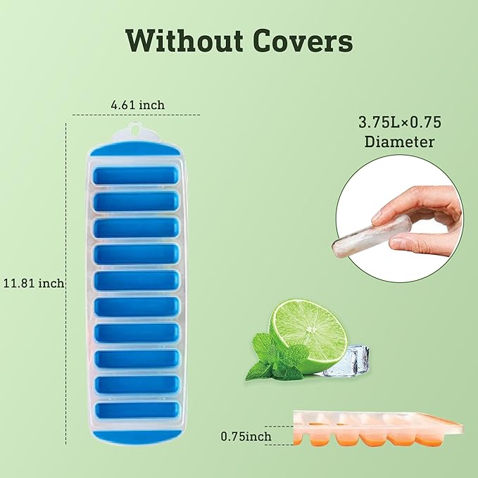 Lily's Home Set of 4 Silicone Ice Cube Tray without Lid, BPA-Free, Ideal for Water Bottles &Sports Bottles,Stackable Design for Quick Release, Skinny Ice Cube Trays for Freezer(11.81"x4.61"x0.75") - Image 2
