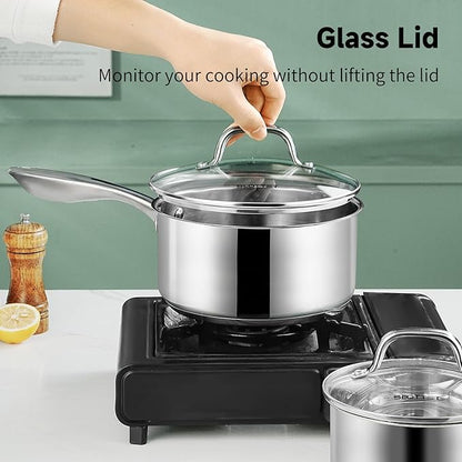 SLOTTET 1Qt & 2Qt & 3QT Stainless Steel Sauce Pan Set with Lid,6 Pcs Non Stick Saucepan,Small Kitchen Pots,Induction Compatible,PFOA FREE - Image 7