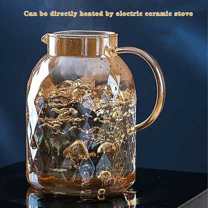AEFPOYMXU 62oz Glass Pitcher with Lid - Amber Borosilicate Water Carafe, Heat Resistant Vintage Jug for Iced Tea, Juice, Lemonade (1.8L) - Image 8
