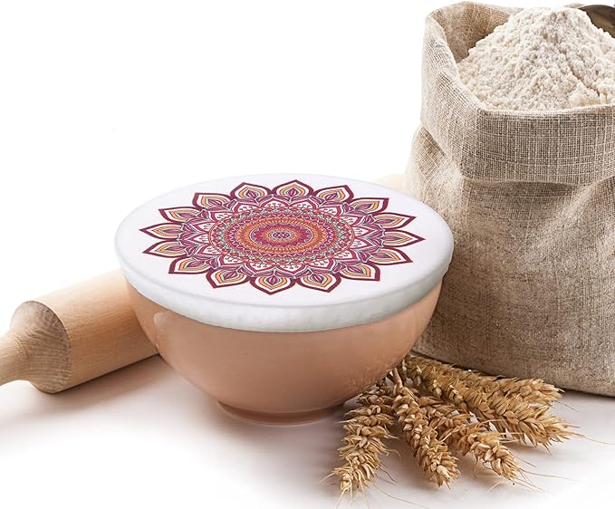 Patelai 10 Pcs Bowl Covers Reusable in 5 Size Stretch Cloth Fabric Elastic Food Storage Bowl Covers Bread Sourdough Lids for Proofing Food Fruits Leftover(Warm Color,Retro Style) - Image 4