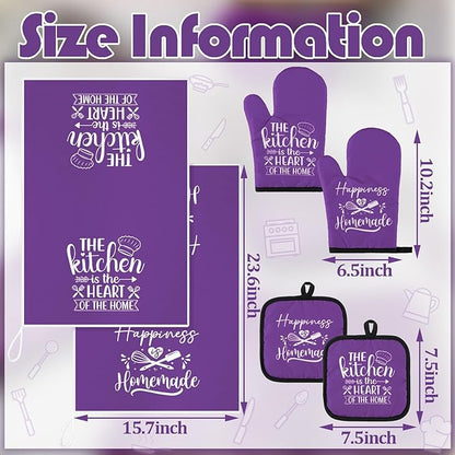 Sratte 6 Pcs Kitchen Decor Accessories Set Farmhouse Towels Pot Holders Oven Mitts Set 2 Dish Towels 2 Potholders 2 Cooking Mittens Oven Glove for Christmas Baking Cooking (Purple,Kitchen) - Image 4