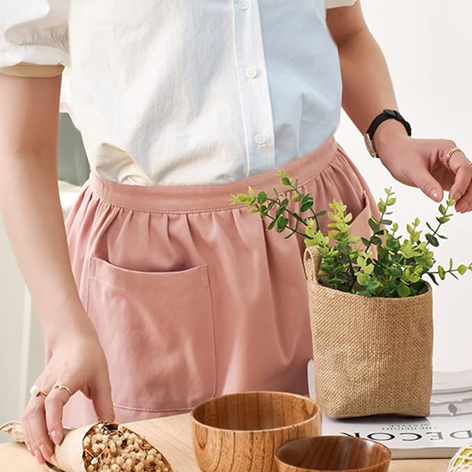 Cotton Linen Half Apron for Women Vintage Waist Apron Ruffle Plain Bright Color for Cooking Painting Artwork