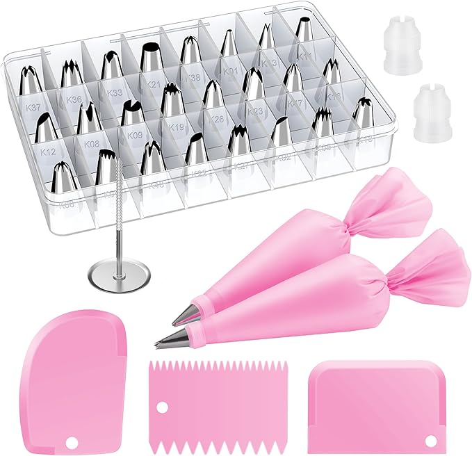 Kootek 32-Piece Piping Bags and Tips Set with 24 Icing Piping Tips, 2 Reusable Pastry Bags 12 Inch, Reusable Piping Icing Bags and Tips, Cake Decorating Kit for Frosting Cookie, Cupcake by Kootek