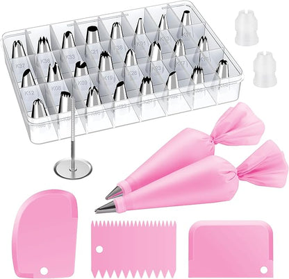 Kootek 32-Piece Piping Bags and Tips Set with 24 Icing Piping Tips, 2 Reusable Pastry Bags 12 Inch, Reusable Piping Icing Bags and Tips, Cake Decorating Kit for Frosting Cookie, Cupcake by Kootek