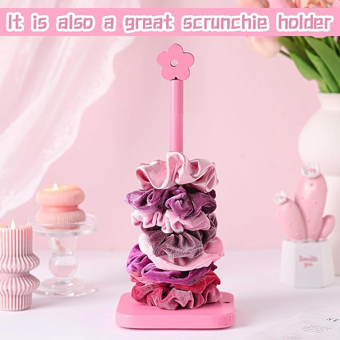 Leinuosen Pink Flower Paper Towel Holder Coquettish Cute Flower Wooden Paper Towel Holder Pink Bathroom Countertop Accessories Kitchen Roll Stand Organizer Standing Apartment Decor Housewarming Gift