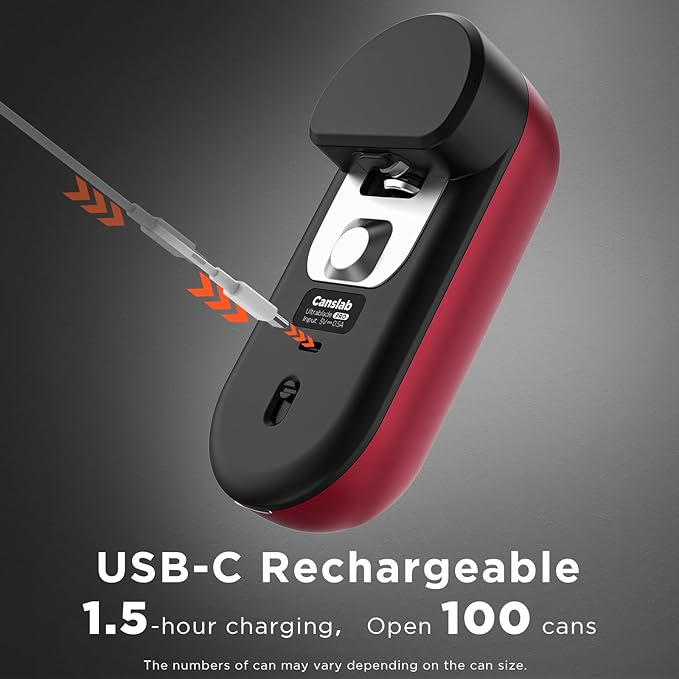 Canslab Turbo - Auto Shut Off Rechargeable Electric Can Openers - LED Battery Display USB Automatic Can Openerfor Kitchen for Seniors with Arthritis - One Touch Side Cut Can Opener Smooth Edge, Red - Image 3