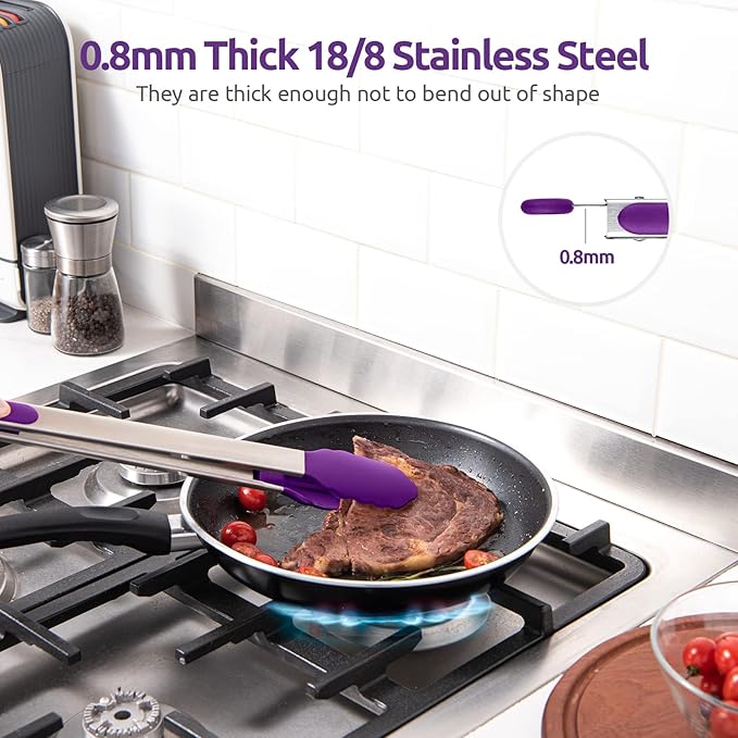 600ºF Heat Resistant Kitchen Tongs: U-Taste 16 inch Extra Long Large Silicone Cooking Tong with Sturdy Non Stick Rubber Tips & Non Slip Silicon Coated 18/8 Stainless Steel Handle for Grill BBQ(Purple) - Image 5