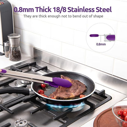 600ºF Heat Resistant Kitchen Tongs: U-Taste 16 inch Extra Long Large Silicone Cooking Tong with Sturdy Non Stick Rubber Tips & Non Slip Silicon Coated 18/8 Stainless Steel Handle for Grill BBQ(Purple) - Image 5