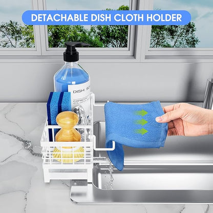 Kitchen Sink Sponge Holder - Self-Draining, Detachable Dish Cloth Holder, Rustproof Kitchen Countertop Organizer (White) - Image 6