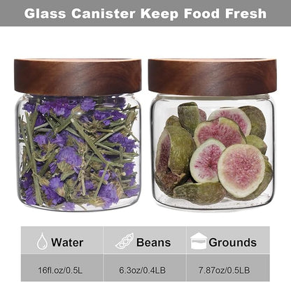 16 oz Glass Jars with Acacia Wood Airtight Lids Spice Jar Herb Storage Canister with Wooden Lid Clear Glass Food Jar for Sugar Pantry Tea Coffee Bean Spice Cookies (500ml/16oz-2pack) - Image 4