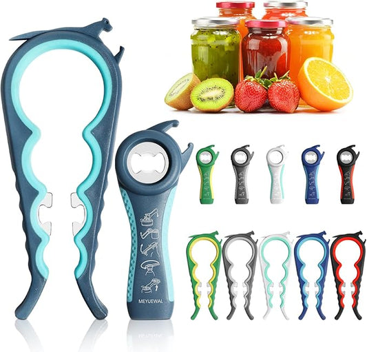 Jar Opener, 6 In 1 Bottle Opener Can Opener for Weak Hands, Jar Openers for Seniors with Arthritis, Multifunctional Lid Opener Kit, Easy Jar Opener Tool for Elderly Adults Kids (Blue) by Unknown