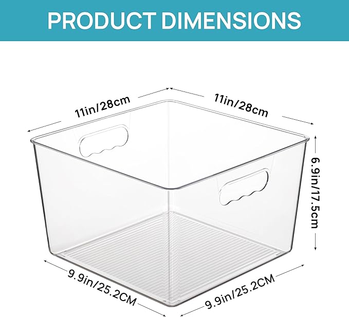 Vtopmart 4 Pack Extra Large Clear Plastic Storage Bins,11x11 Cube Acrylic Organizer Square Containers with Handle for Pantry,Closet,LaundryRoom,Kitchen,Bathroom,UnderSink Organization - Image 2