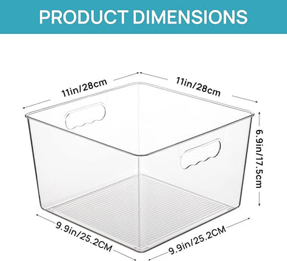 Vtopmart 4 Pack Extra Large Clear Plastic Storage Bins,11x11 Cube Acrylic Organizer Square Containers with Handle for Pantry,Closet,LaundryRoom,Kitchen,Bathroom,UnderSink Organization - Image 2