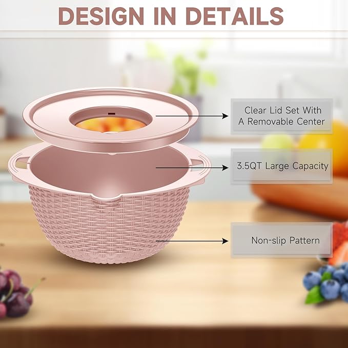 4-1 Colander with Bowl & Spoons Set - Food Strainer with New Upgraded Graters & Spoons - Colanders for kitchen(Patented) - Strainer for Fruit Pasta Veggie, Funny Presents for Women, Pink - Image 7