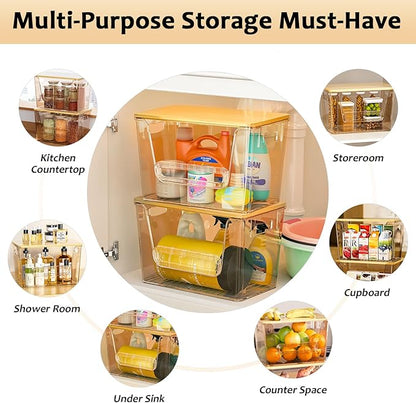 Delamu 2 Set Pantry Organizers and Storage,Trash Bag Dispenser with Bamboo Top,Stackable Trash Bag Dispenser Under Sink Organizer for 4-30 GalBags,Onion,Potato,Fruits,Amber(11-7/32"L*7" W*7-1/8"H) - Image 7