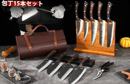 DRGSKL Serbian Chef Knife Set - 10 PCS Hand Forged Butcher Knife Set with Bag - High Carbon Steel Kitchen Knives - Meat Cleaver Viking Boning Knives for Brisket Trimming - Gifts for Mom - Image 2
