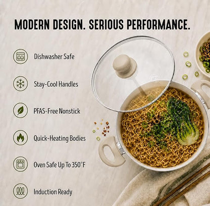GreenLife 16-Piece Nonstick Cookware Set, Non-Toxic Ceramic Pots and Pans Set, Durable Healthy Kitchen Essentials, Fast Heating, Induction Ready, Easy Clean Dishwasher Safe, PFAS-Free, Beige Taupe