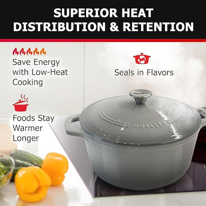 MUELLER HOME 4.5 QT Enameled Cast Iron Dutch Oven, Heavy-Duty Casserole Dish and Braiser Pan with Lid and Stainless Knob, Oven-Safe up to 500° F & Across All Cooktops, Grey - Image 2