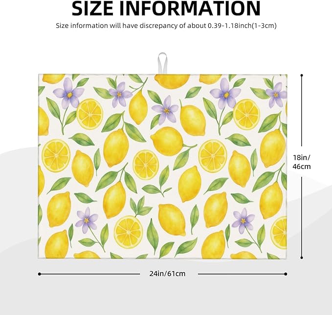 Lemon Dish Drying Mats for Kitchen Counter, Large 18"x24" Dish Mats for Drying Dishes, Microfiber Absorbent Dish Drying Pad Rack Mat Kitchen Decor Reusable Washable