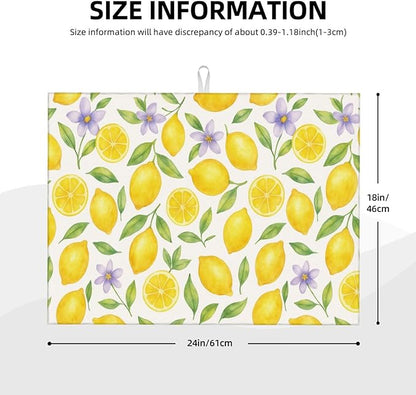 Lemon Dish Drying Mats for Kitchen Counter, Large 18"x24" Dish Mats for Drying Dishes, Microfiber Absorbent Dish Drying Pad Rack Mat Kitchen Decor Reusable Washable