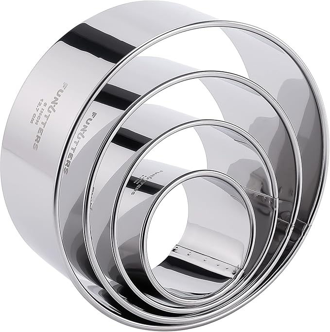 Cookie Cutter Set, 4 Pc. Kit, Measuring 2'', 3'', 4'' and 5'', Round Metal Baking Rings for Pastry, Biscuits, and Dough Cutting, Heavy Duty and Reusable, Multiple Sizes by FUNUTTERS