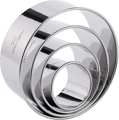 Cookie Cutter Set, 4 Pc. Kit, Measuring 2'', 3'', 4'' and 5'', Round Metal Baking Rings for Pastry, Biscuits, and Dough Cutting, Heavy Duty and Reusable, Multiple Sizes by FUNUTTERS
