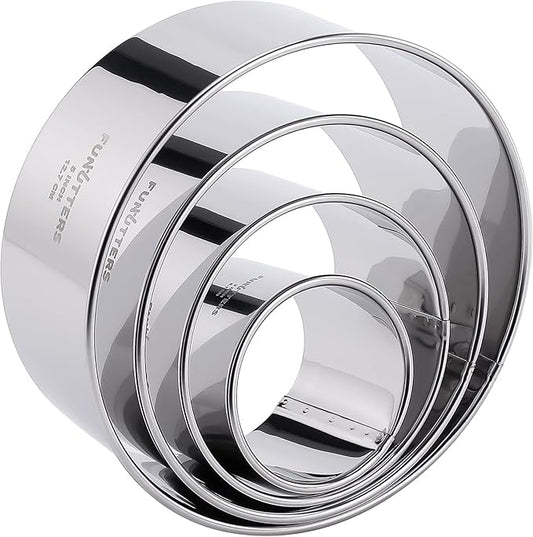 Cookie Cutter Set, 4 Pc. Kit, Measuring 2'', 3'', 4'' and 5'', Round Metal Baking Rings for Pastry, Biscuits, and Dough Cutting, Heavy Duty and Reusable, Multiple Sizes by FUNUTTERS