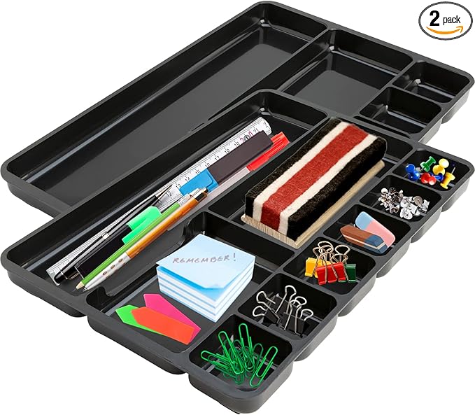 1InTheOffice Desk Drawer Organizer 9-compartment Drawer Tray Organizer (2 Pack)