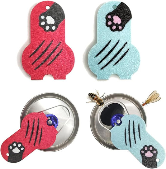 Soda Can Tab Opener Mini Soda Can Cover Easy Tab Opener and Drink Protector Cute Beverage Barricade Soda Protector for Beer,Coke,Aluminum Cans at Party,BBQ, Beach(Cat Paw Blue&Red)