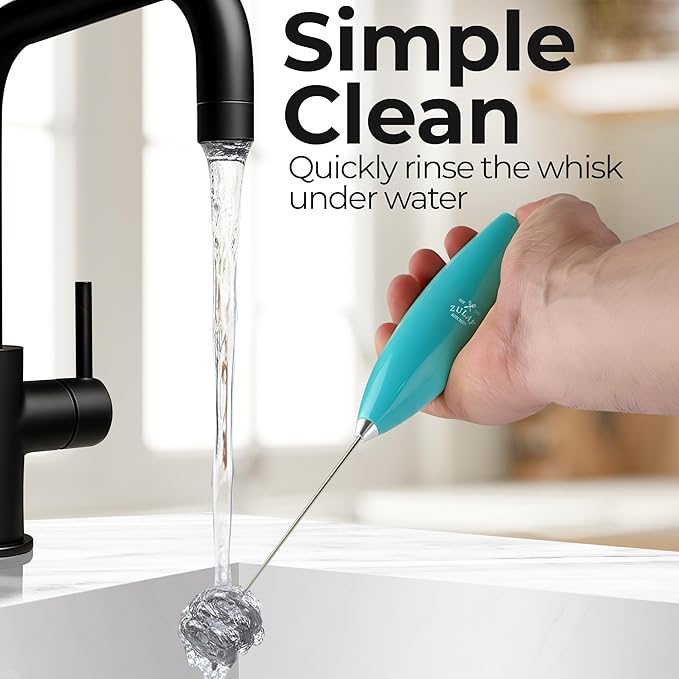 Zulay Kitchen Patented Tornado Triple Whisk Milk Frother with 4 Duracell Batteries – Handheld Foam Maker for Coffee, Lattes, Matcha & Hot Chocolate – Rich, Creamy Froth in Seconds - Turquoise - Image 9