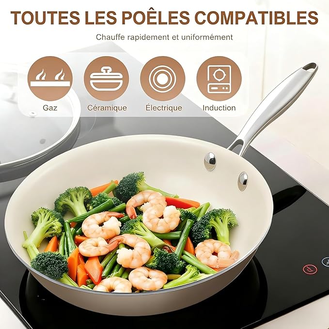 9.25 Inch Ceramic Nonstick Frying Pan with lid Skillet - PFAS-Free, Non-Toxic, Oven Safe & Induction Ready, Aluminum Cookware with Stainless Steel Handle - Image 6