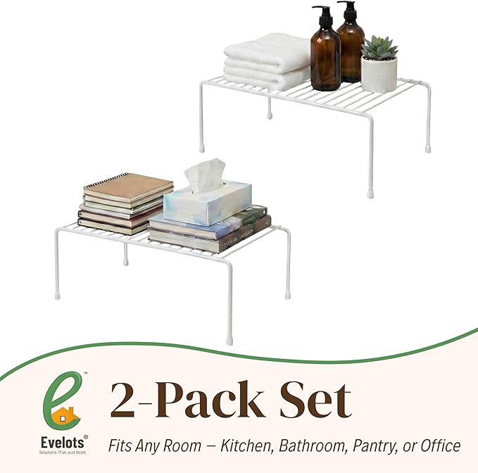 Evelots Wire Rack Cabinet Shelf Organizer -2 Pack Sturdy Metal Cabinet Riser Shelf - Double Space-Great for Kitchen, Freezer, Pantry -Rustproof - Image 7