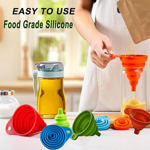 Kitchen Funnel Set of 3,Small,Medium and Large,Kitchen Gadgets Accessories Foldable Silicone Collapsible Food Grade Funnels for Kitchen Use Daily Cooking Filling Bottles Liquid Powder Transfer - Image 3