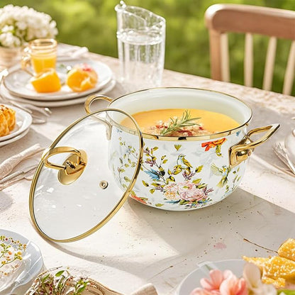 SOUJOY 2.8 Quart Enamel Stockpot with Glass Lid, Vintage Floral Soup Pot, Non-Stick Bean Stew Simmer Pot with Handle for Kitchen, Induction & Gas Stove Safe, Mother's Day, Wedding, Christmas Gift - Image 7