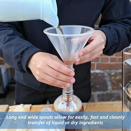 8 Pcs 3.5 Inch Wide Mouth Plastic Funnels,Multi-Purpose Clear Funnels with with Long Reaching Spout for Filling Water Bottles,Oils,Kitchen, Easy and Smooth Content Transfer