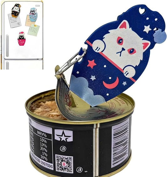 Ring Pull Can Opener for Soda Food Cat Cans Easy Open Tool for Weak Hands Arthritis Seniors Long Nails Magnetic Portable with Lanyard Dishwasher Safe Mothers Day Gift Blue Kitty