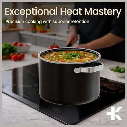 Bakken 5 Quart Ceramic Coated Stock Pot with Lid, Easy to Clean Nonstick Pot, Tempered Glass Lid, Riveted Stainless Steel Handles, Oven Safe Up To 500°F, PTFE & PFAS Free, All Stove Compatible, Black - Image 9