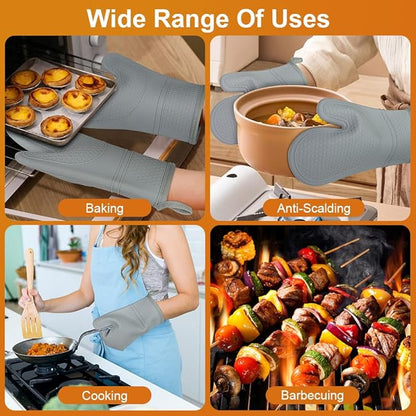 AUAUY Oven Mitts with 2 Potholders, Silicone Oven Gloves Heat Resistant 464°F, Non-Slip Silicone BBQ Gloves, Waterproof Cooking Gloves, Oven Gloves for Barbecue Kitchen Baking Microwave, Grey - Image 7
