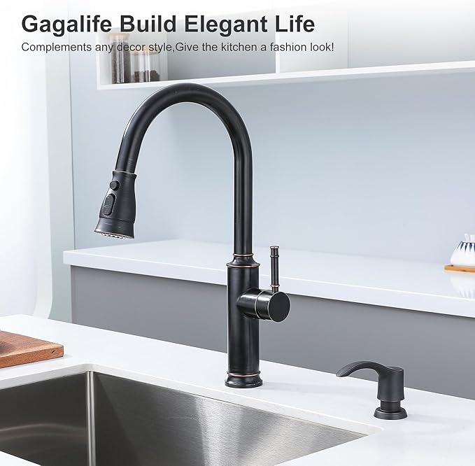 GAGALIFE Kitchen Sink Soap Dispenser with 17 Ounce Large Bottle (Oil-Rubbed Bronze), Built in Sink Soap Dispenser Soap Dispenser for Kitchen Sink Refill from Top, G080ORB
