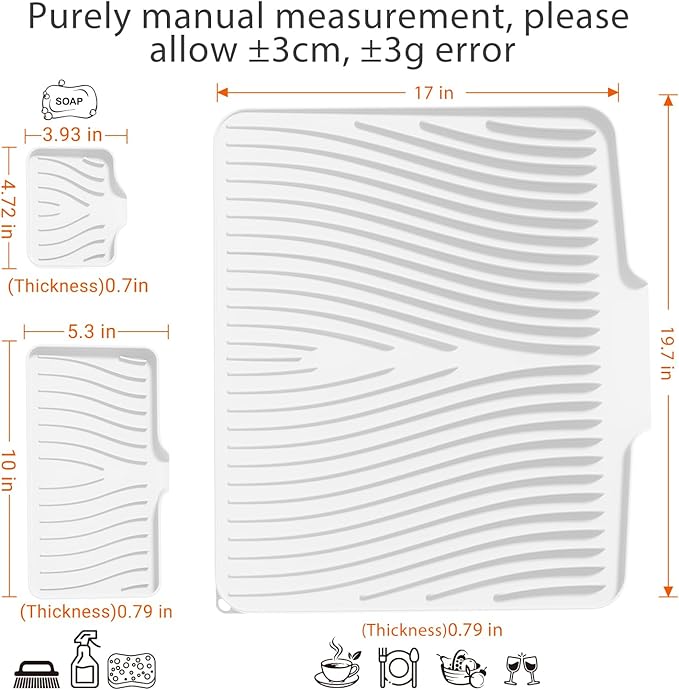 Silicone Dish Drying Mat for Kitchen Counter, Dish Drying Pad, Non-Slip Drain Pad with Built-in Drain, Heat Resistant Stone Drying Mat - Image 2