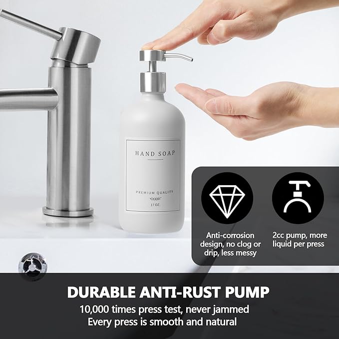Glass Soap Dispenser Bathroom - Kitchen Dish Hand Soap Dispenser Set, Liquid Soap Lotion Dispenser with Tray, Hand Soap and Lotion Dispenser, White Bottle/Silver Pump-pd