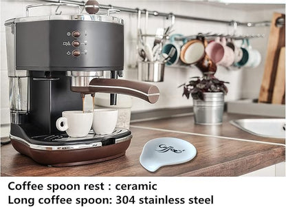 Coffee Spoon Rest, Small Ceramic Coffee Spoon Holder, Porcelain Spoon Holder, Ceramic Spoon Rest for Tablespoon,Teaspoon,Bar Spoon,Coffee Bar Accessories (Spoon Rest+Sliver Spoon) - Image 7