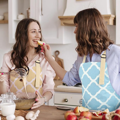 2 Pieces Aprons for Women with Pockets, Cotton Linen Waterproof Kitchen Cooking Aprons, Chef Apronfor Men Women with Adjustable Neck Strap and Long Ties(Blue/Yellow)