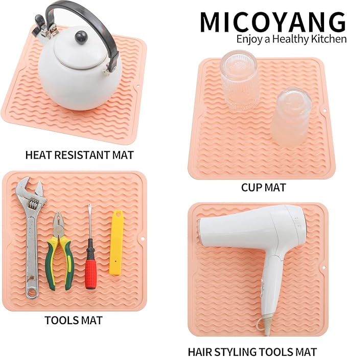 MicoYang Silicone Dish Drying Mat for Multiple Usage,Easy clean,Eco-friendly,Heat-resistant Silicone Mat for Kitchen Counter or Sink,Refrigerator or Drawer liner Pink M 12 inches x 12 inches - Image 4