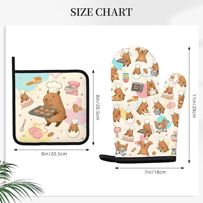 Capybara Gifts for Women, Funny Capybara Oven Mitt & Pot Holder Set, Heat Resistant Silicone Kitchen Mittens, Birthday Mother's Day Housewarming Gift Idea for Mom, Wife, BFF